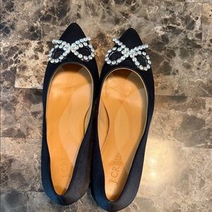 J. Crew Black Flats with Crystal Embellishment
